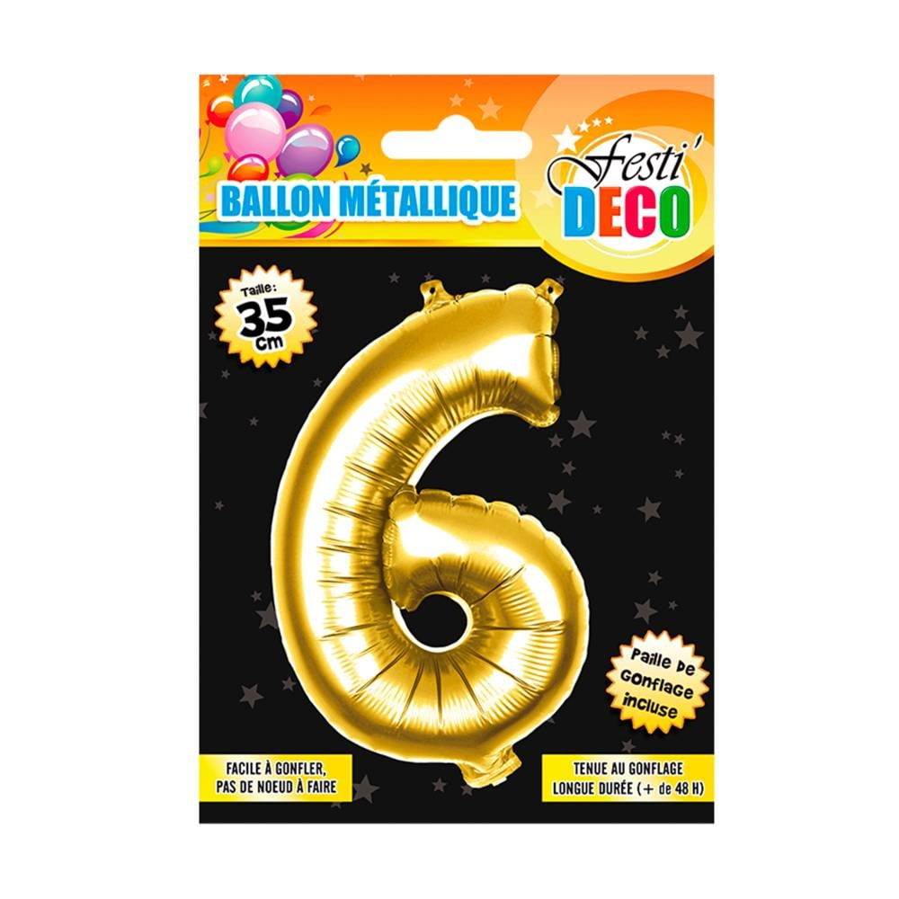 Ballon métallique  doré chiffre 6