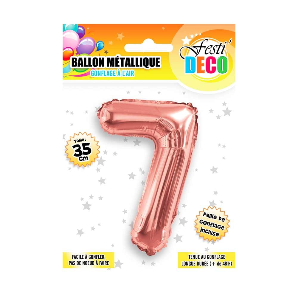 Ballon métallique doré rosé chiffre 7