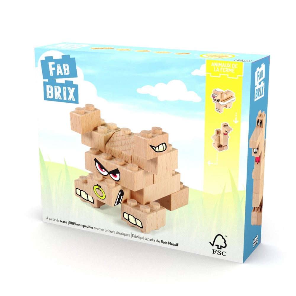 FabBRIX jeu en bois 16 pièces Animaux de la ferme