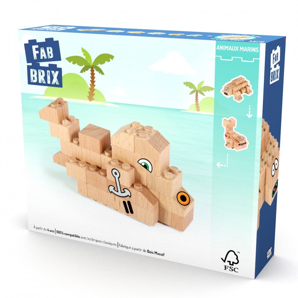 FabBRIX jeu en bois 32 pièces Animaux marins