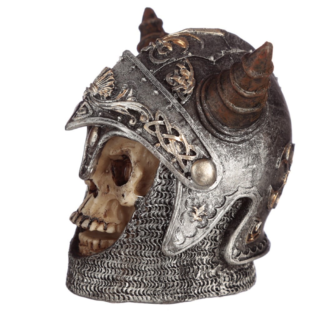 Crâne décoration Chevalier avec casque Médiéval à cornes