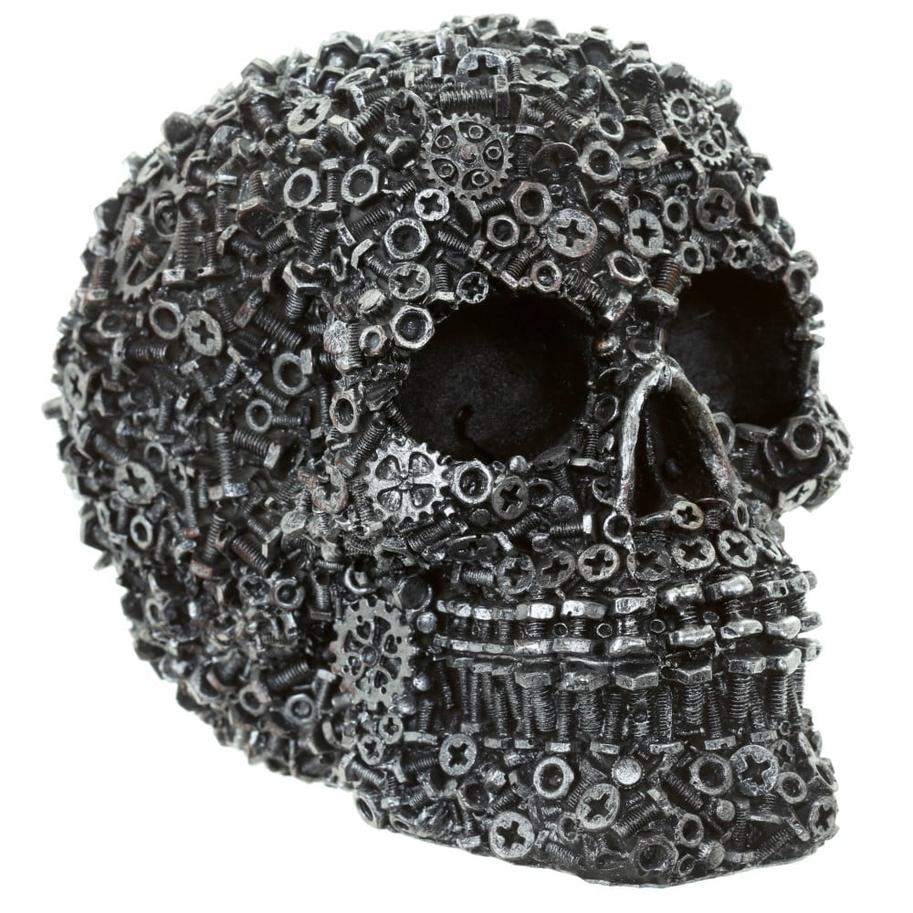 Crâne décoration clous et vis gris