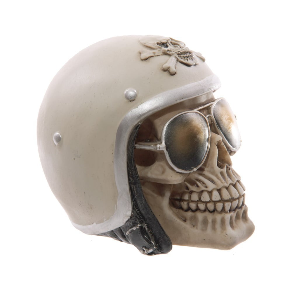 Crâne décoration avec casque lunettes style Harley davidson