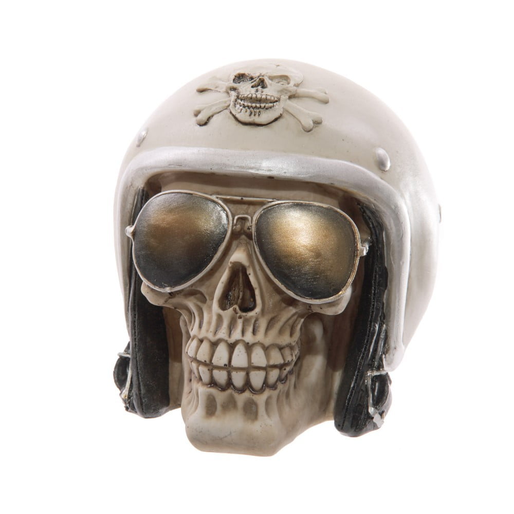 Crâne décoration avec casque lunettes style Harley davidson