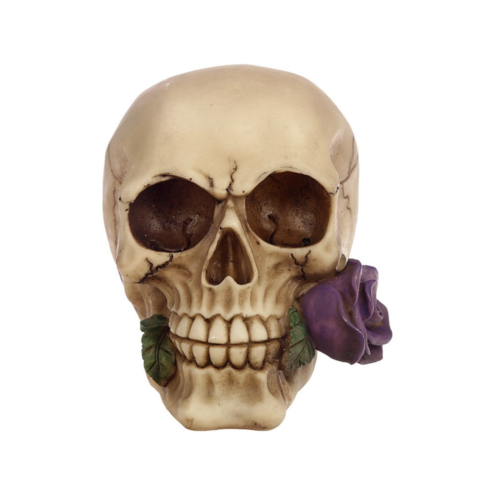 Crâne décoration rose violette dans la bouche