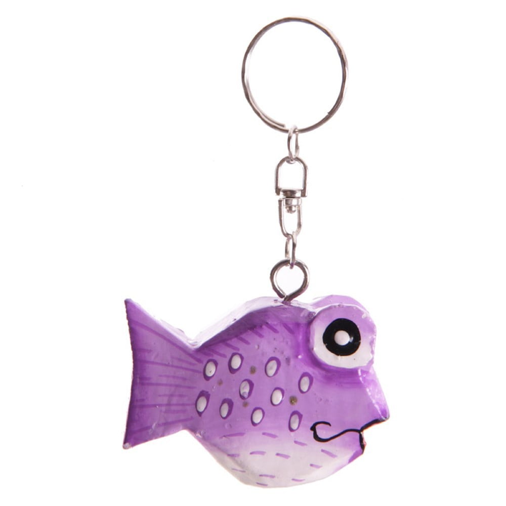 Porte clés poisson violet en bois