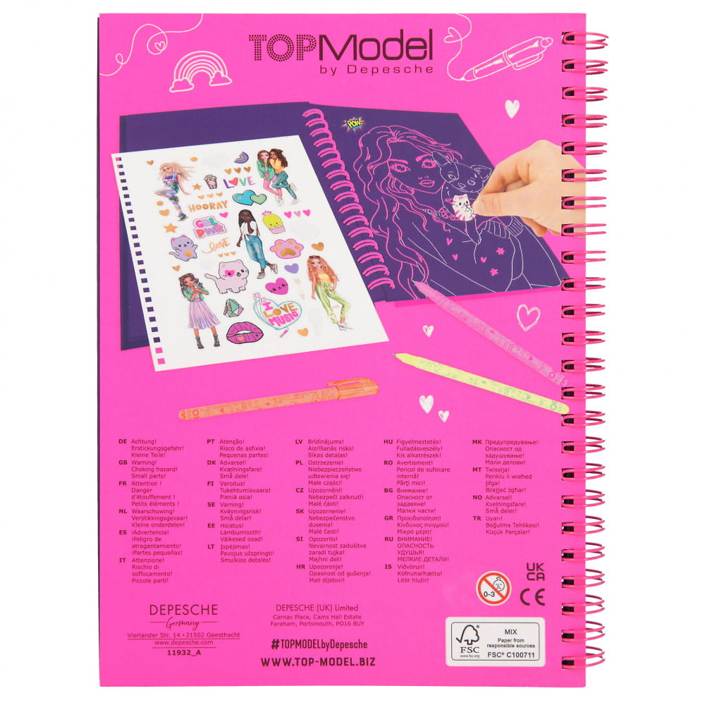 TOPModel Album à colorier Doodle avec set stylos fluos